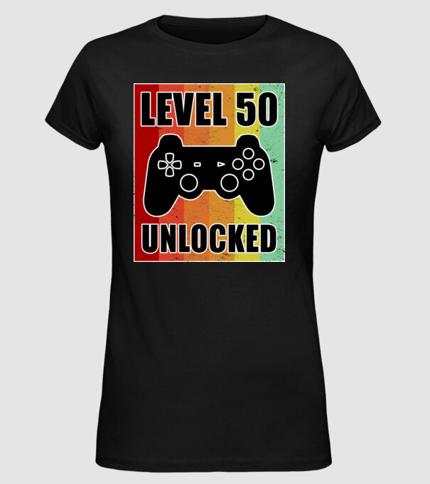 level 50 unlocked retro gamer model negru pe tricou