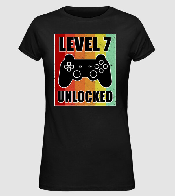 level 7 unlocked retro gamer model negru pe tricou