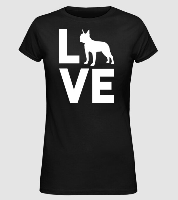 LOVE Boston Terrier model negru pe tricou