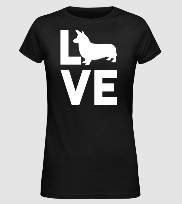 LOVE Corgie model negru pe tricou