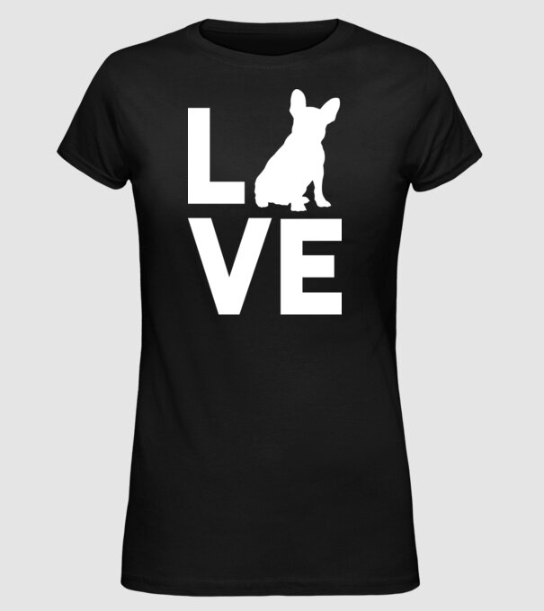 LOVE Bulldog francez model negru pe tricou
