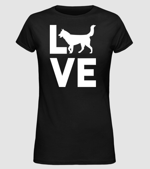 LOVE Husky model negru pe tricou