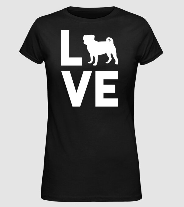 LOVE Mops model negru pe tricou