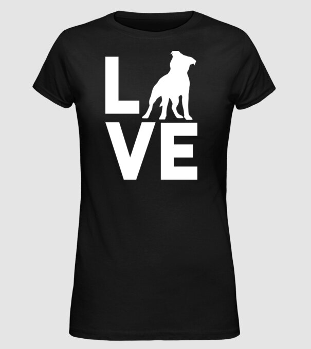 LOVE Staffordshire Terrier model negru pe tricou