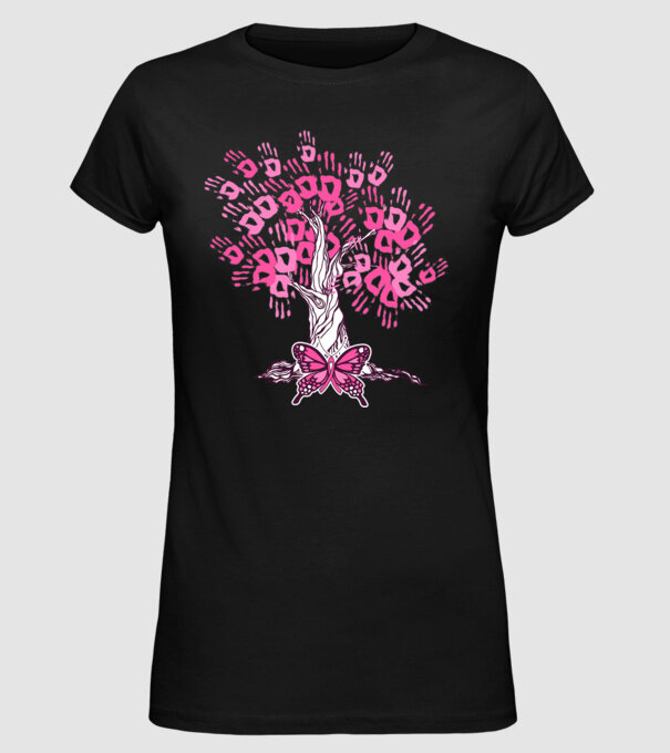 Copac cu fluture lupta împotriva cancerului de sân model negru pe tricou