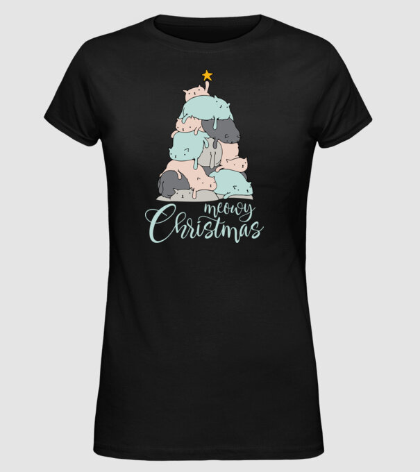 Meowy Christmas model negru pe tricou