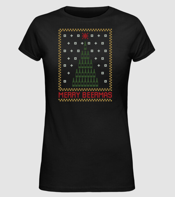 Merry Beermas model negru pe tricou