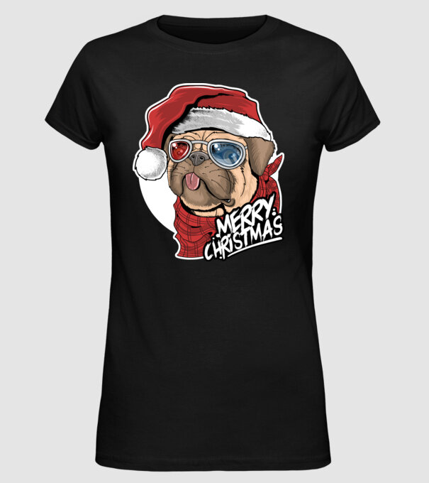 Merry Christmas Mopsz model negru pe tricou