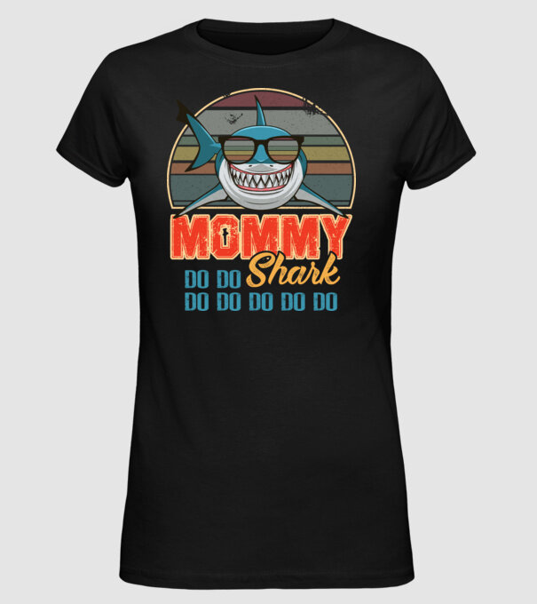 Mommy Shark model negru pe tricou