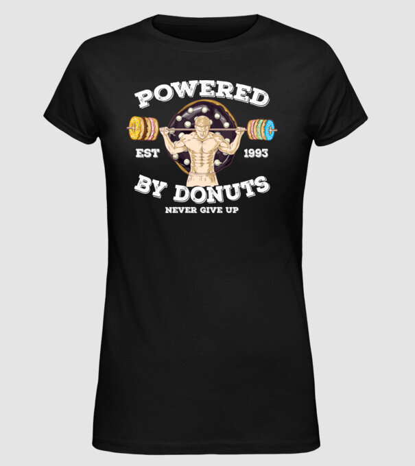 Powered by donuts model negru pe tricou