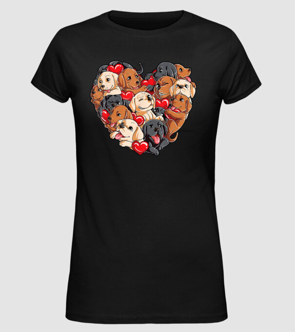 Puppy Heart model negru pe tricou