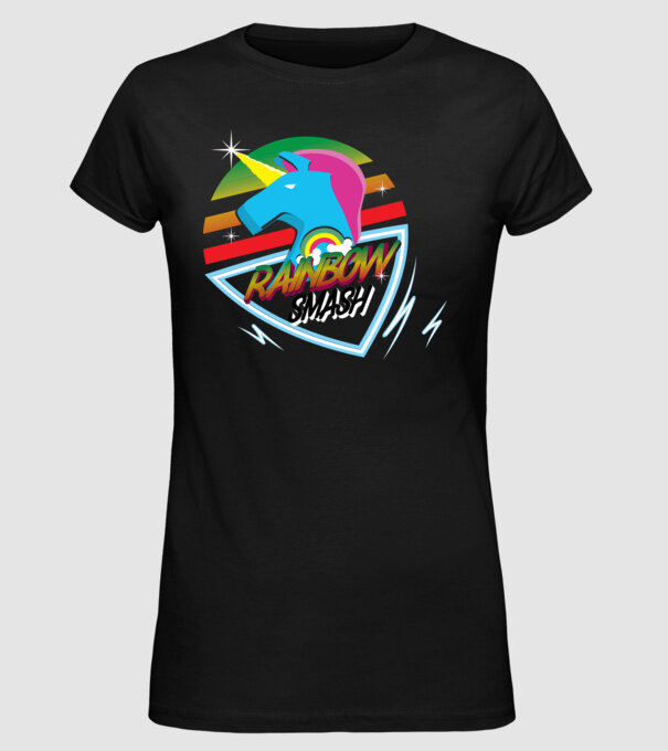 Rainbow smash model negru pe tricou