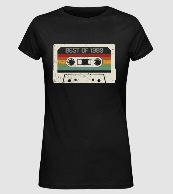 retro tape 1989 vintage model negru pe tricou