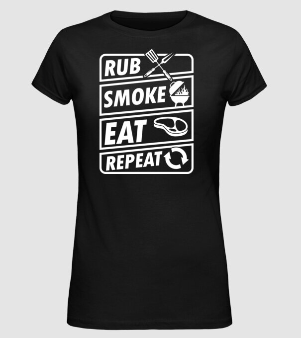 Rub Smoke Eat Repeat model negru pe tricou