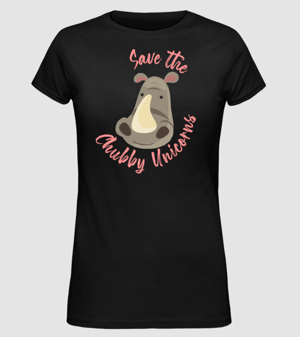 Save the chubby unicorns model negru pe tricou