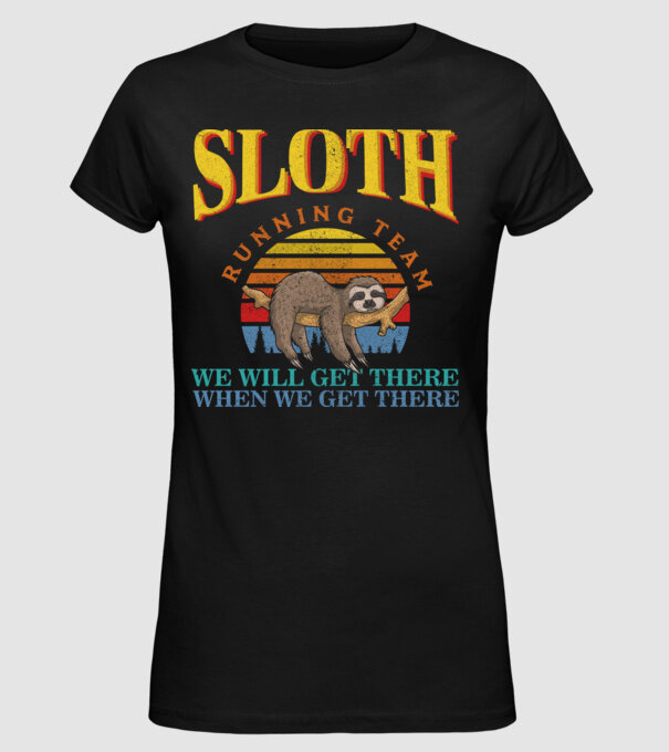sloth running team retro model negru pe tricou