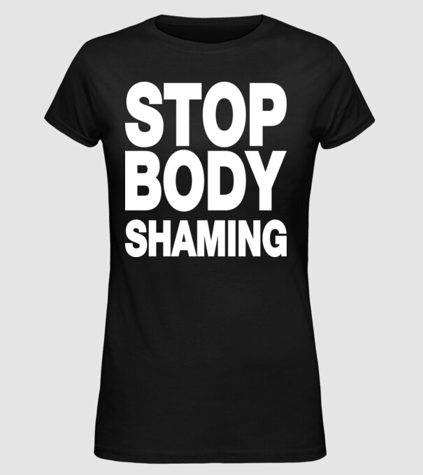 Stop body shaming helvetica model negru pe tricou