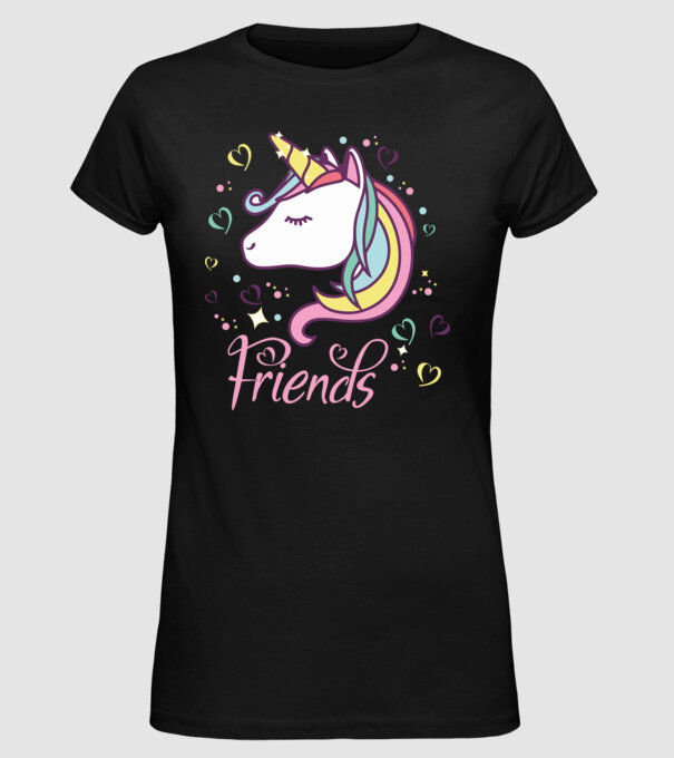 Unicorn Friend model negru pe tricou
