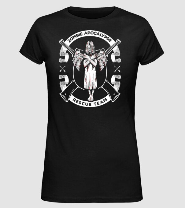 Zombie apocalypse rescue team angel model negru pe tricou