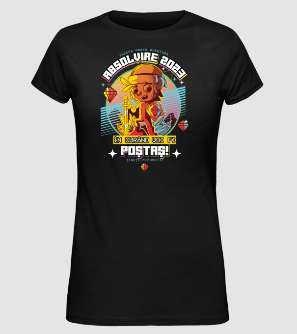 absolvire 2023 poștaș model negru pe tricou