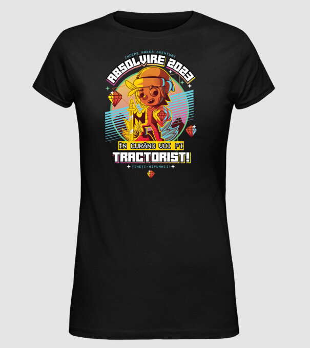 absolvire 2023 tractorist model negru pe tricou