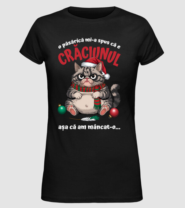 Am mâncat pasărea Crăciun pisică Negru model negru pe tricou