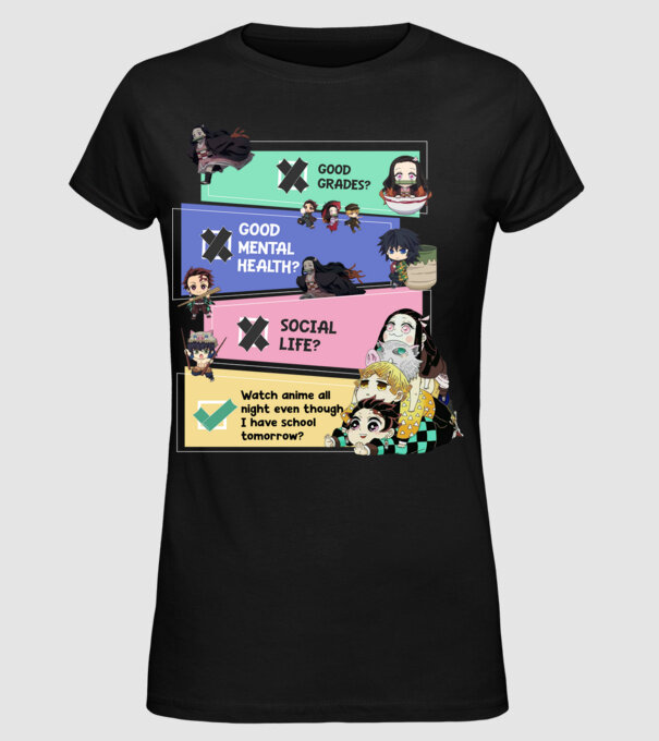 Anime check Demon Slayer model negru pe tricou