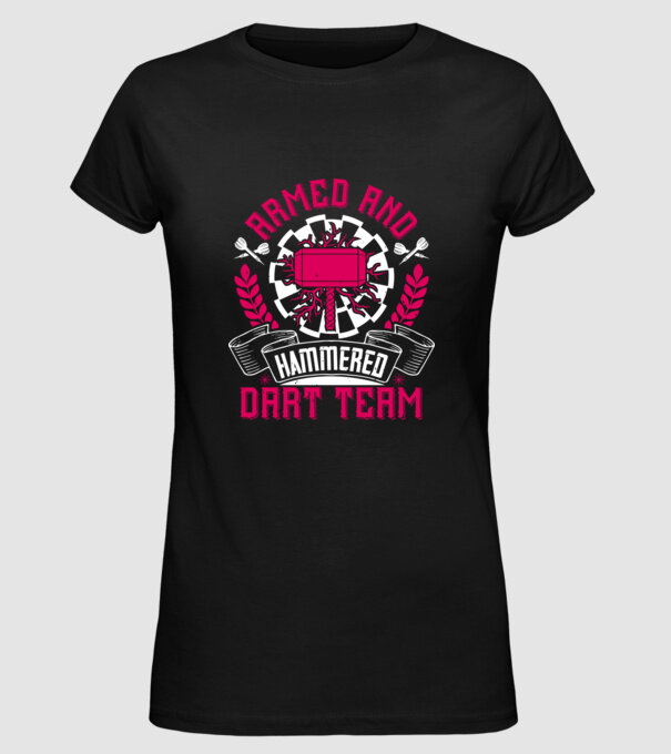 Armed and Hammered dart team model negru pe tricou