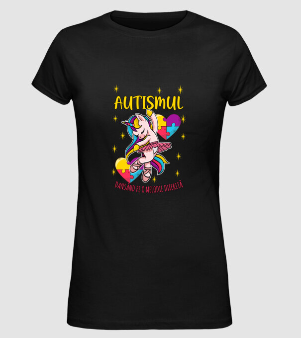 Autismul, dansând pe o melodie diferită model negru pe tricou