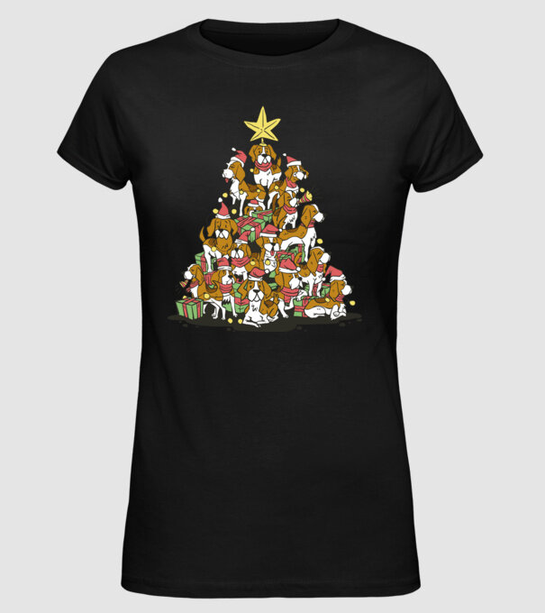 beagle christmas tree model negru pe tricou