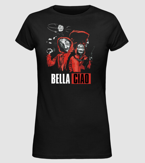 bella ciao money heist model negru pe tricou