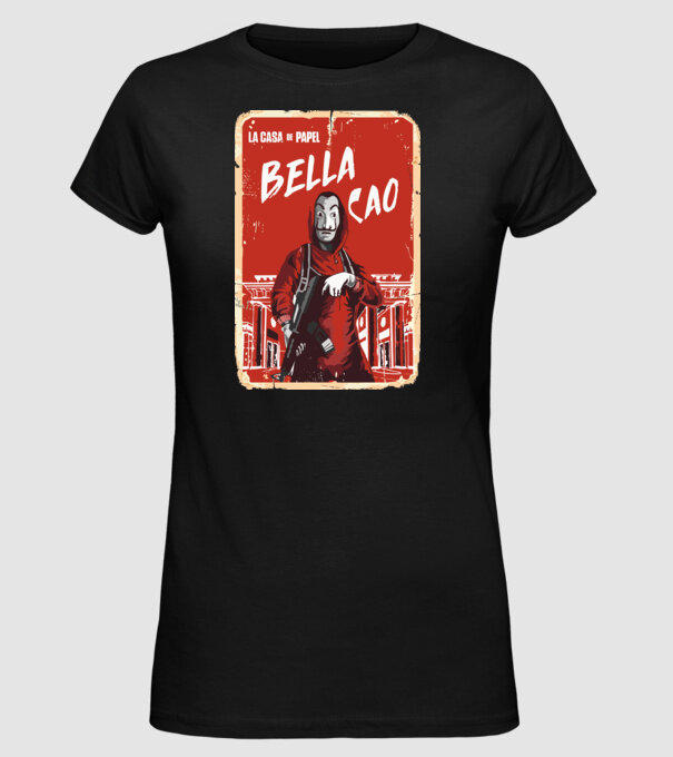 bella ciao poster retro model negru pe tricou