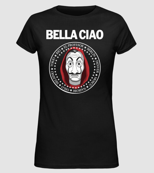 bella ciao stroke white model negru pe tricou