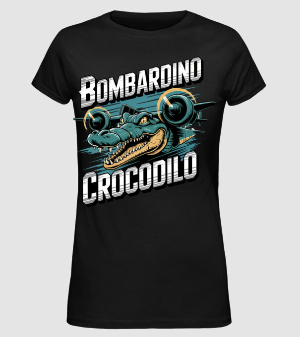 Bombardino Crocodilo 2 model negru pe tricou