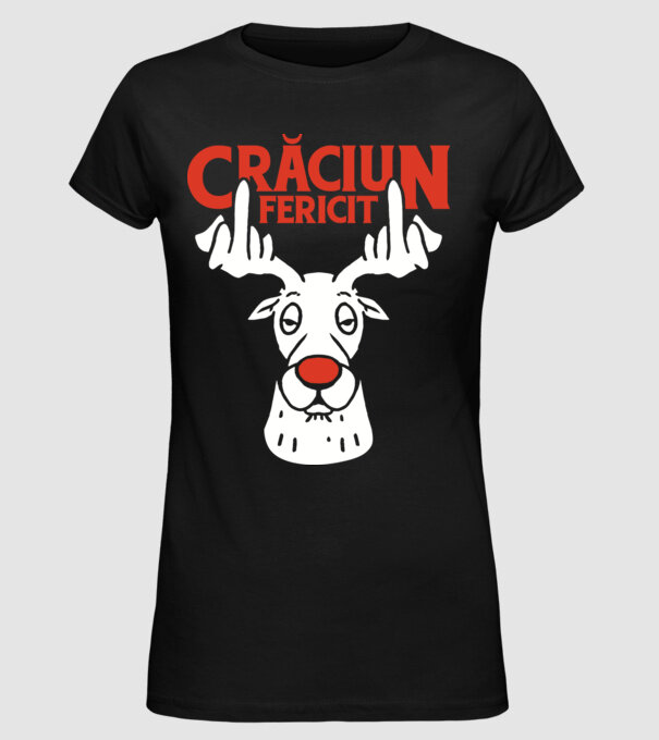 Căprioară de Crăciun antisocială model negru pe tricou