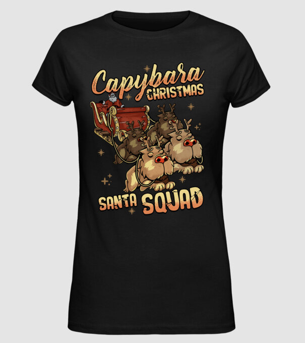 Capybara christmas santa squad model negru pe tricou
