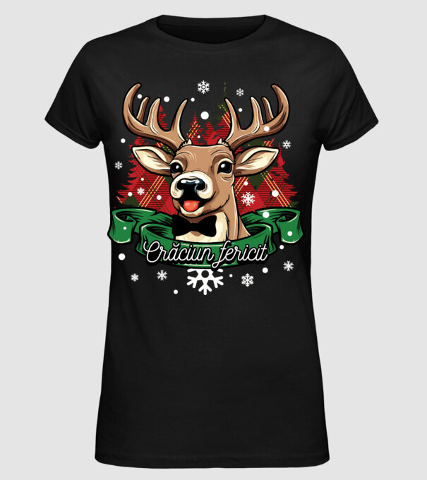 Cerb de Crăciun model negru pe tricou
