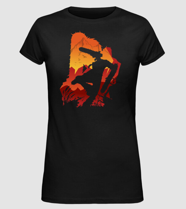 Chainsaw man silhouette model negru pe tricou