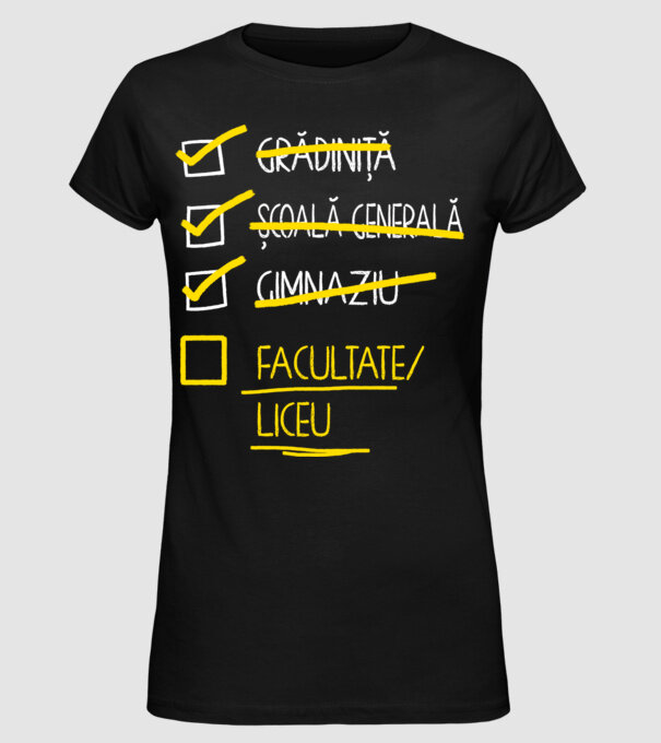 Cheklist educație - Gimnaziu negru model negru pe tricou