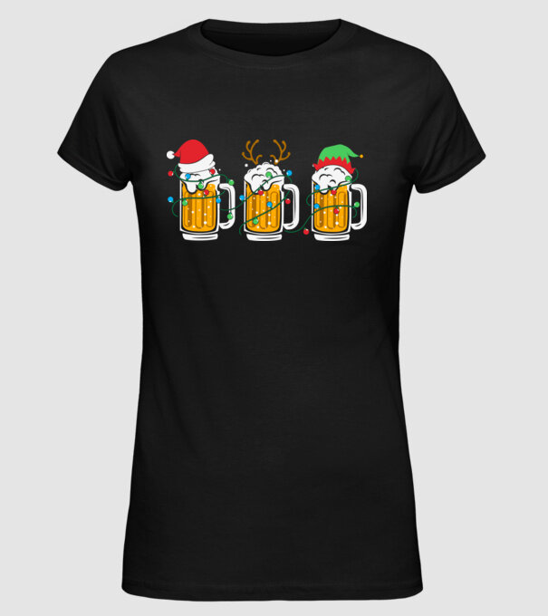 Christmas beer mugs model negru pe tricou
