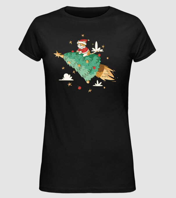 Christmas cat model negru pe tricou