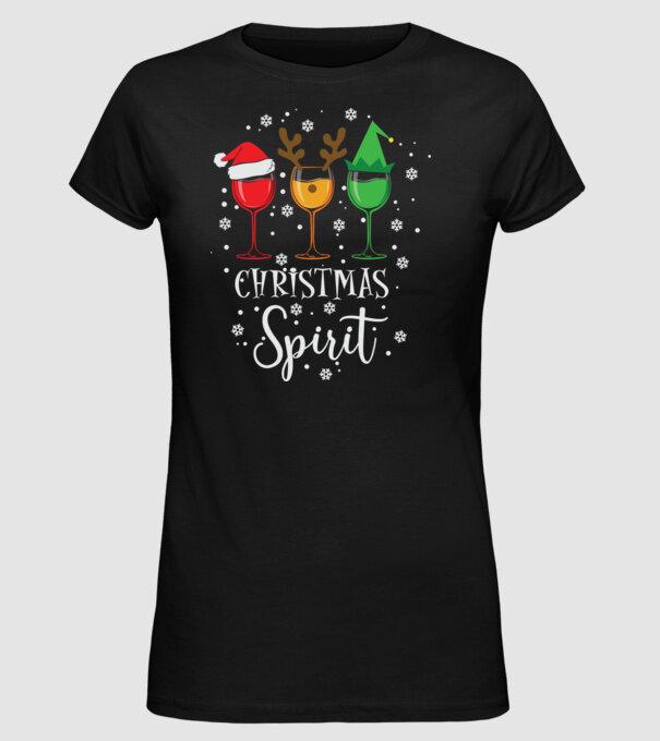 Christmas spirit wine model negru pe tricou