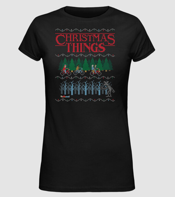 christmas things ugly sweater model negru pe tricou