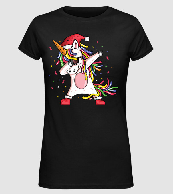 Christmas unicorn dab model negru pe tricou