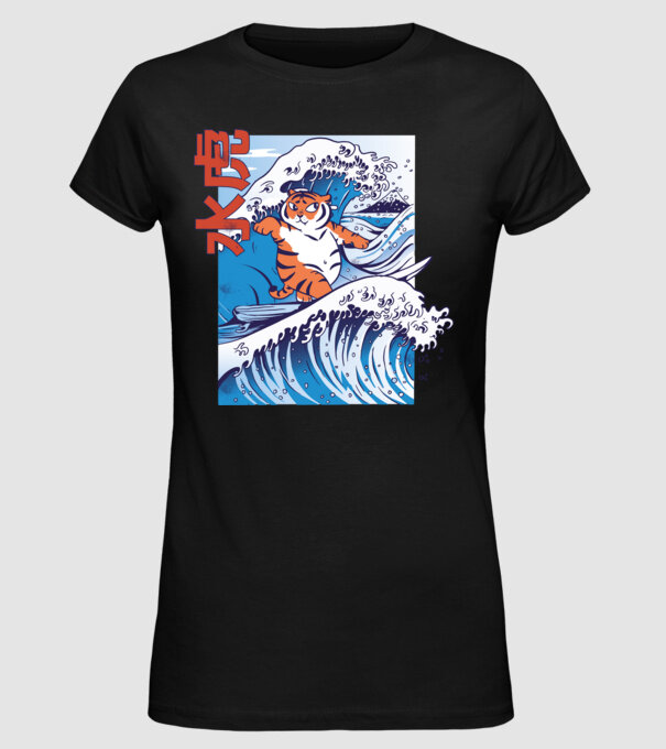 Chubby Surfer Tiger model negru pe tricou