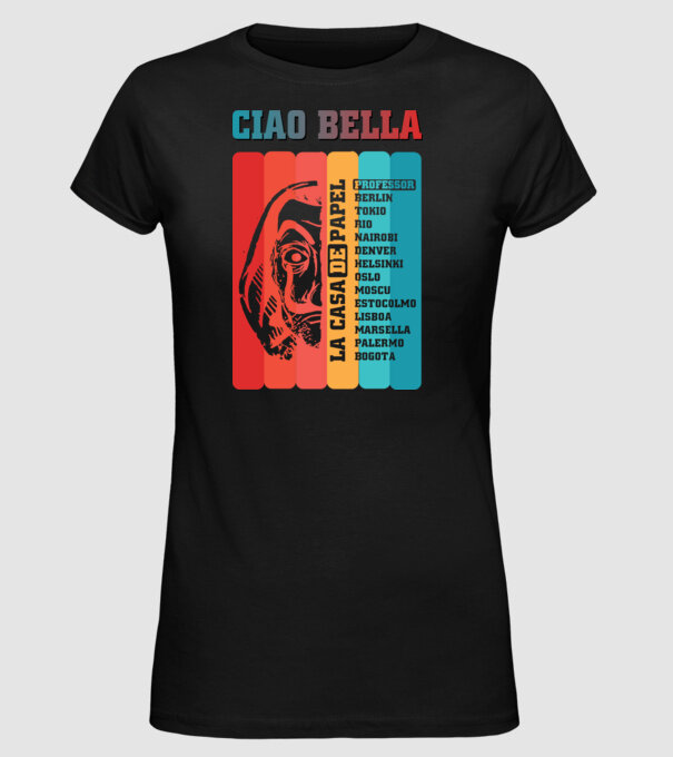 ciao bella retro model negru pe tricou