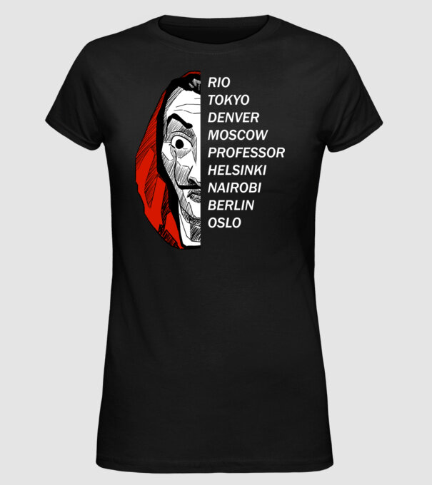 classic logo money heist model negru pe tricou