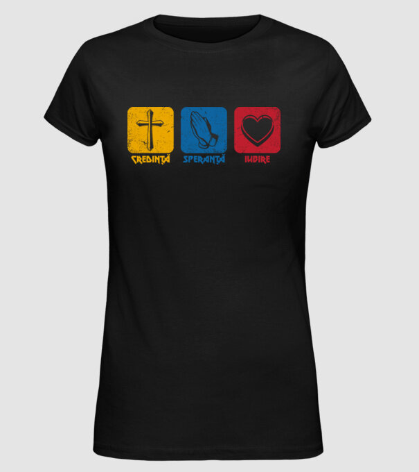 credință speranță iubire model negru pe tricou