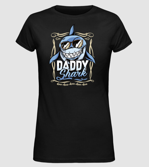 Daddy Shark model negru pe tricou