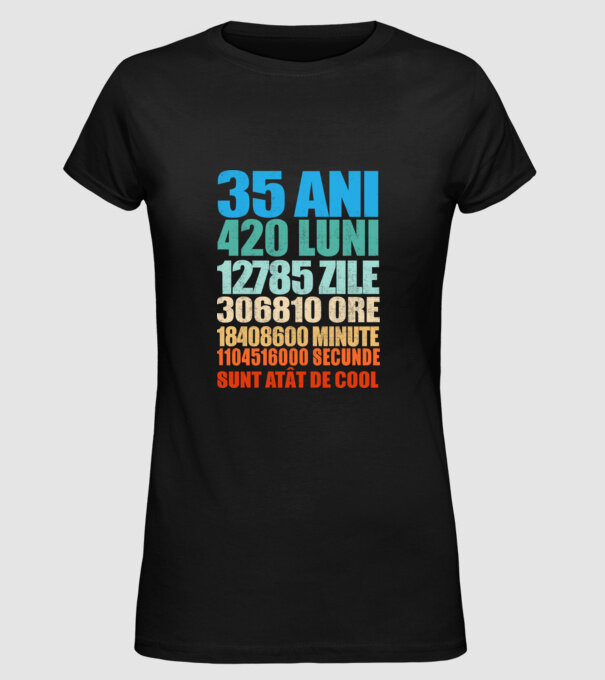De 35 ani - luni - zile - ore - minute - secunde - sunt atât de cool model negru pe tricou